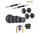 Body Maxx 30 kg Adjustable Rubber Dumbells Home Gym With Gloves & Skipping Rope